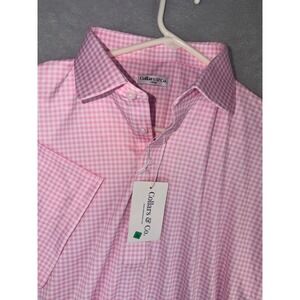 Collars & Co Mens Dress Collar Polo Shirt Pink White Gingham Check Large NWT